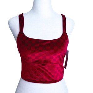 Colsie Red Checkered Velvet Brami Women's size S NWT